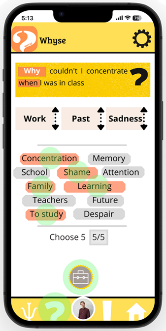 Low-fidelity wireframe: question generator screen